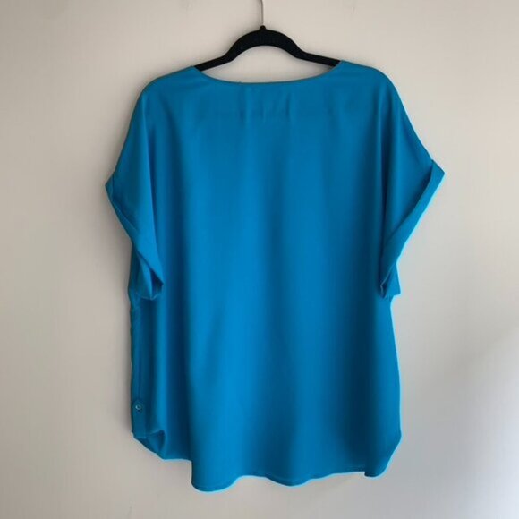 Calvin Klein Women's Draped Blouse Top Short Sleeve Blue Plus Size 1X - Picture 9 of 15